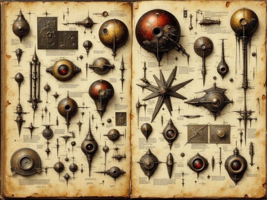 Ancient Alien Artifacts in Sepia-Toned Book