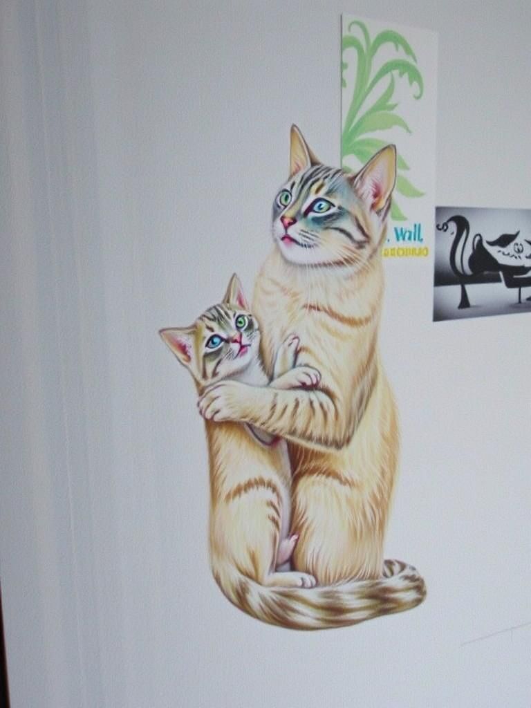 Dreamy Double Exposure: Mother Cat and Kittens