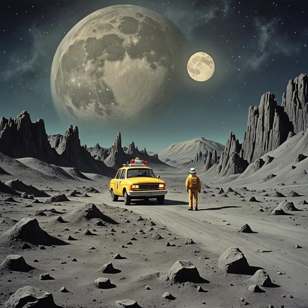 Cab driver on the moon Stephen Hillenburg matte painting maj...