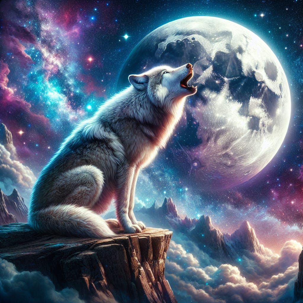 Majestic Wolf Howls at Celestial Moon