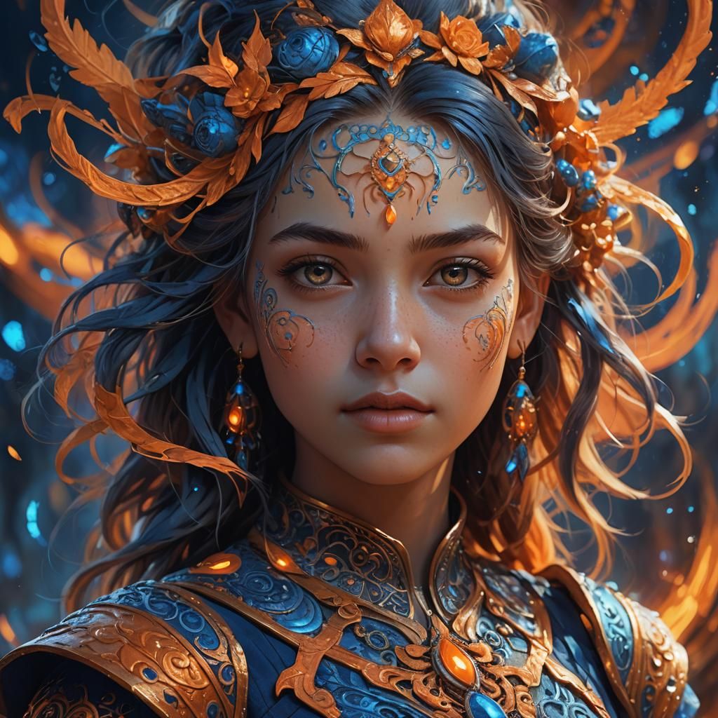 Vibrant Fantasy Portrait with Art Nouveau Flair