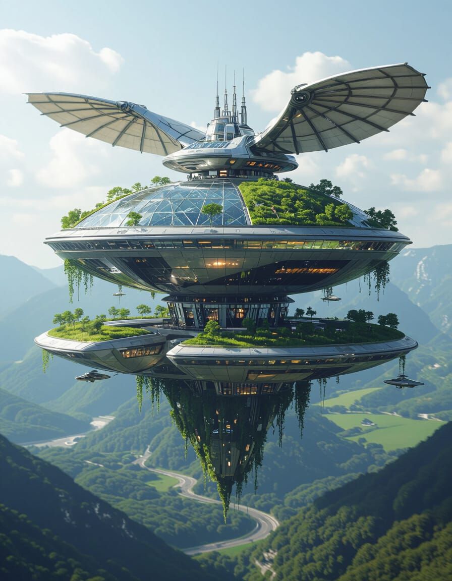 Flying Island Fantasy Arcology Biosphere Depth-Time-Colour-S...
