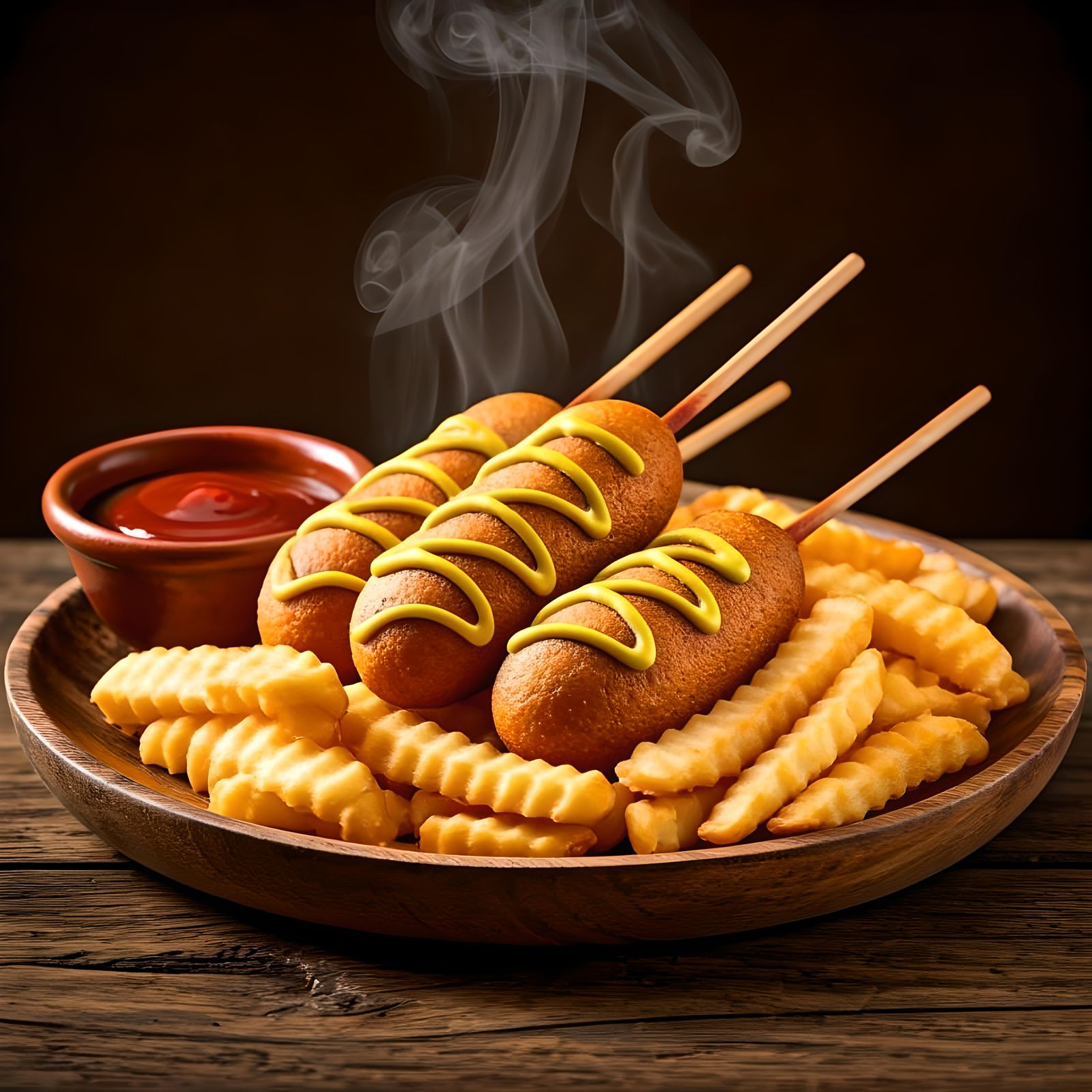 Delicious Corndogs and Fries Still Life