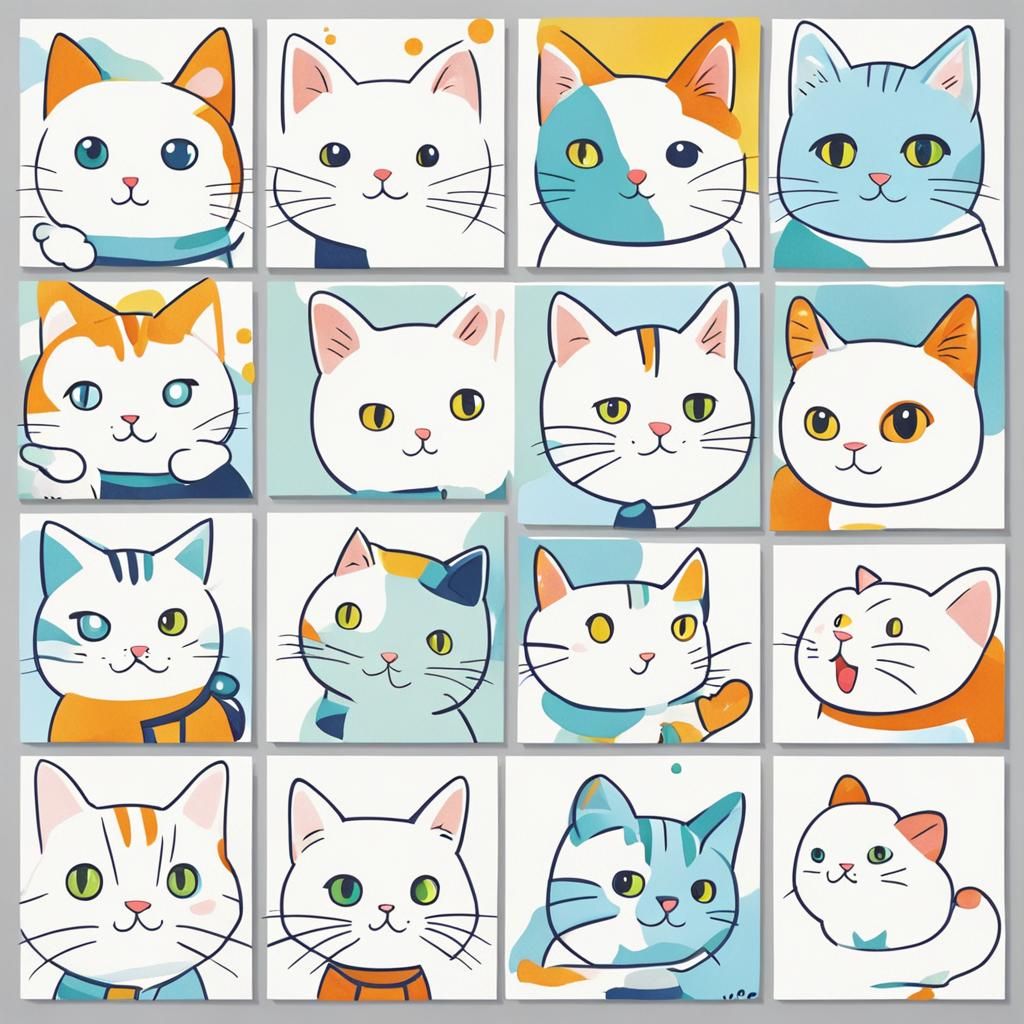 Minimalist Cat Cartoon for Children's Book, Anime Style