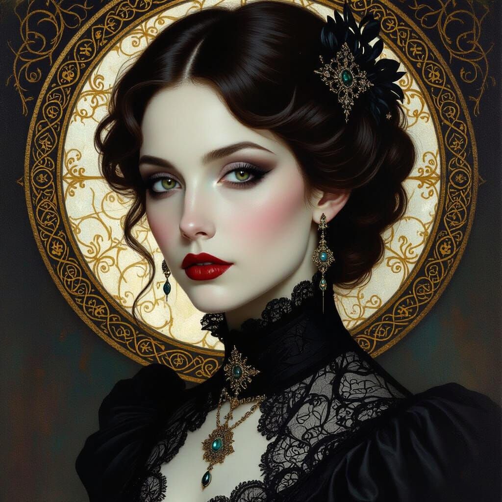 Victorian Gothic Woman Portrait in Klimt Style