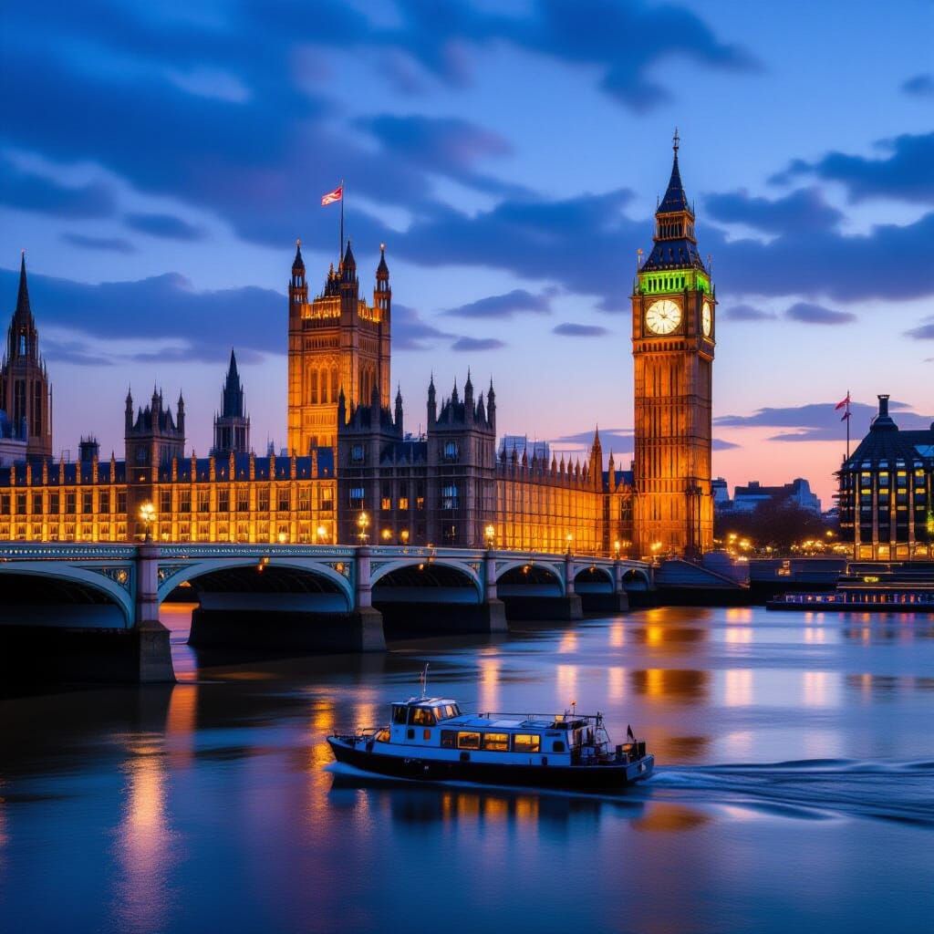 Westminster Palace at Night: Moonlit Thames Reflections