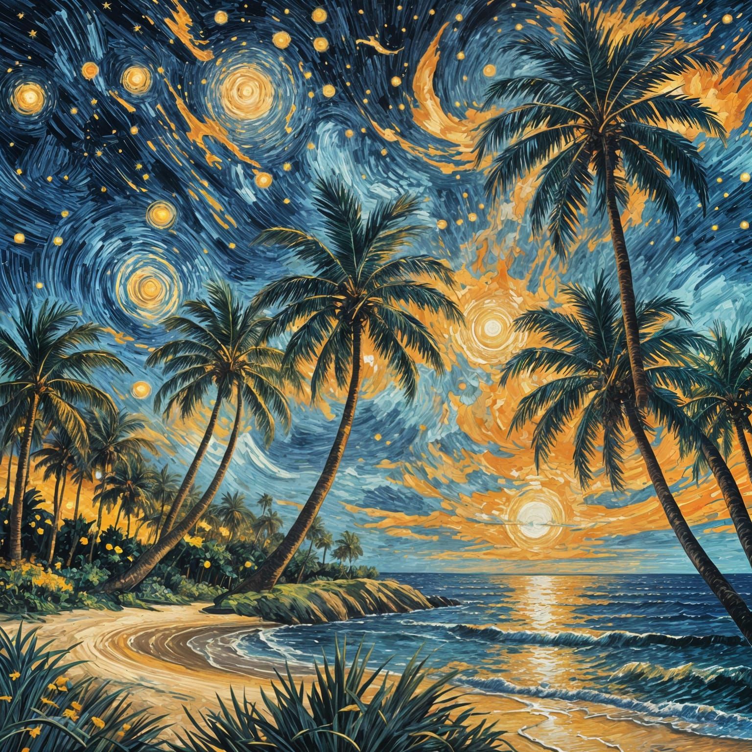 Palm Beach Sunset Starry Night Painting