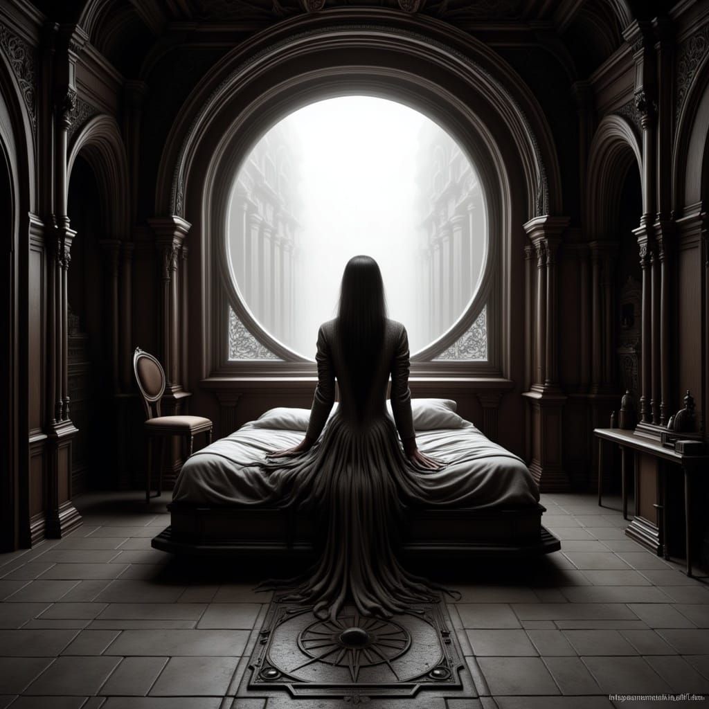 Woman in Gothic Chamber, a Flux Horror Illustration