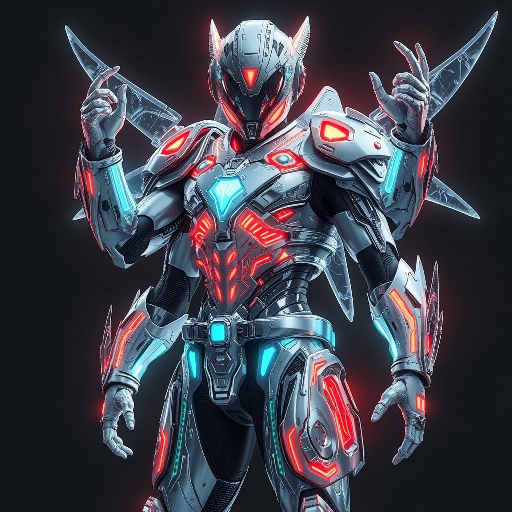 Futuristic Crystal Battle Suit with Neon Accents