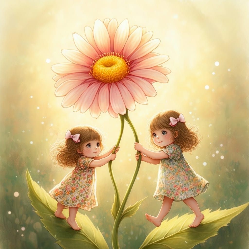 Whimsical Floral Fantasy with Two Little Girls