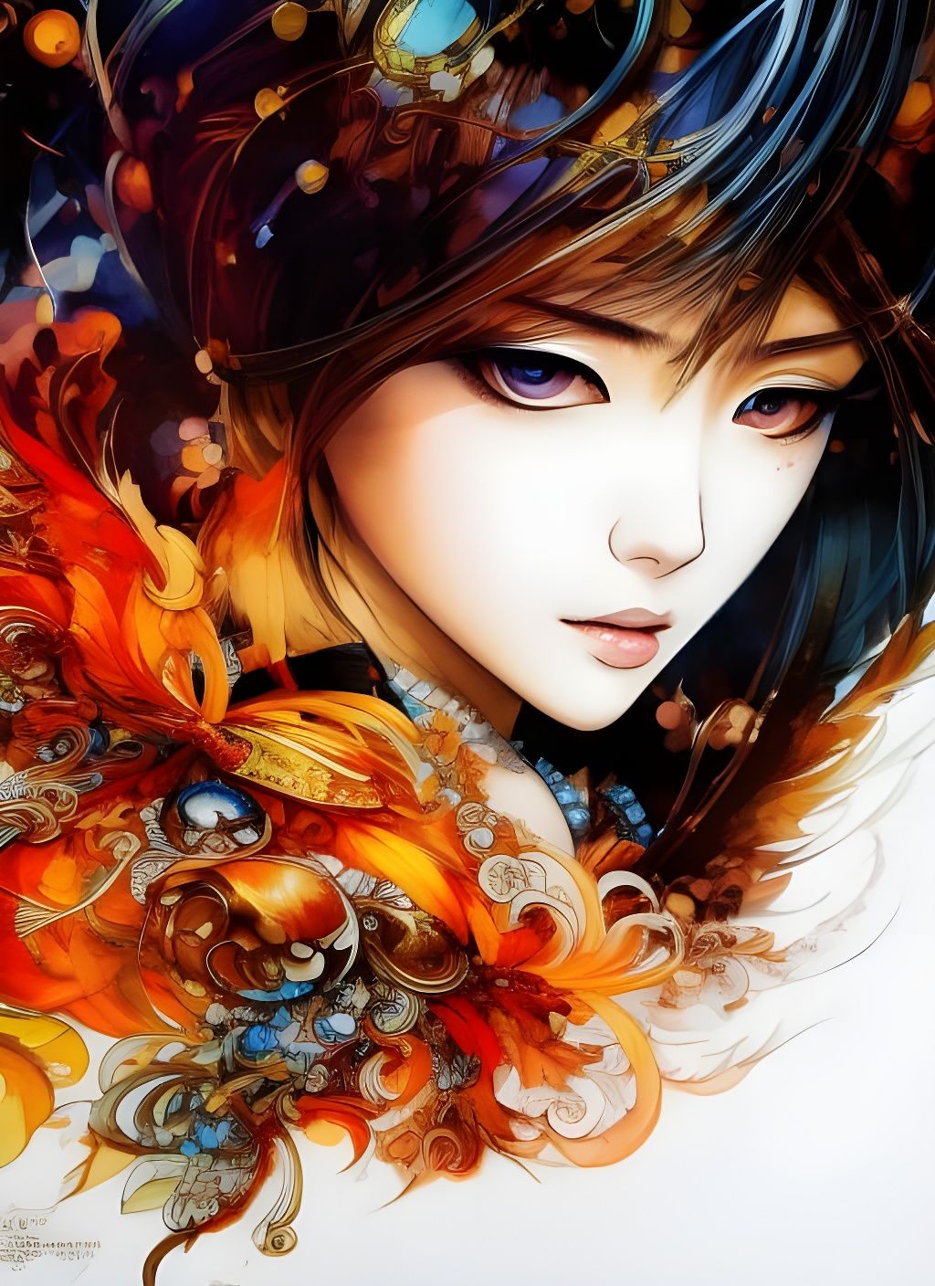 Striking Portrait of a Fire Mage in Manhwa Style