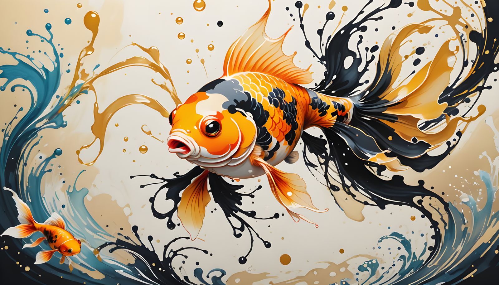 Adorable Kabuki Goldfish in Intricate Impasto Painting