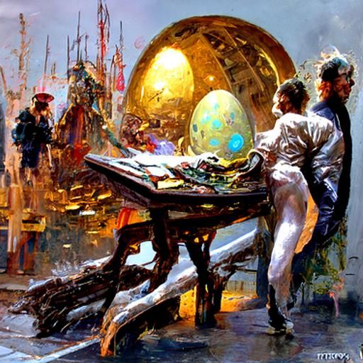 Egg in Retro Digital Art Style with Kintsugi