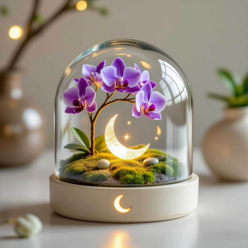 Realistic Resin Orchids in Glass Dome Art