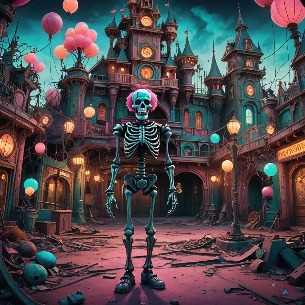 Skeleton Clown in Abandoned Disneyland: Matte Painting