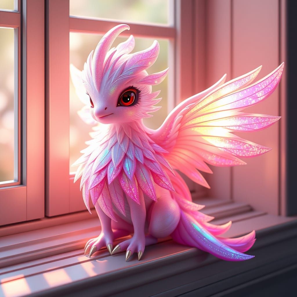 Iridescent Feathered Creature on a Window Sill