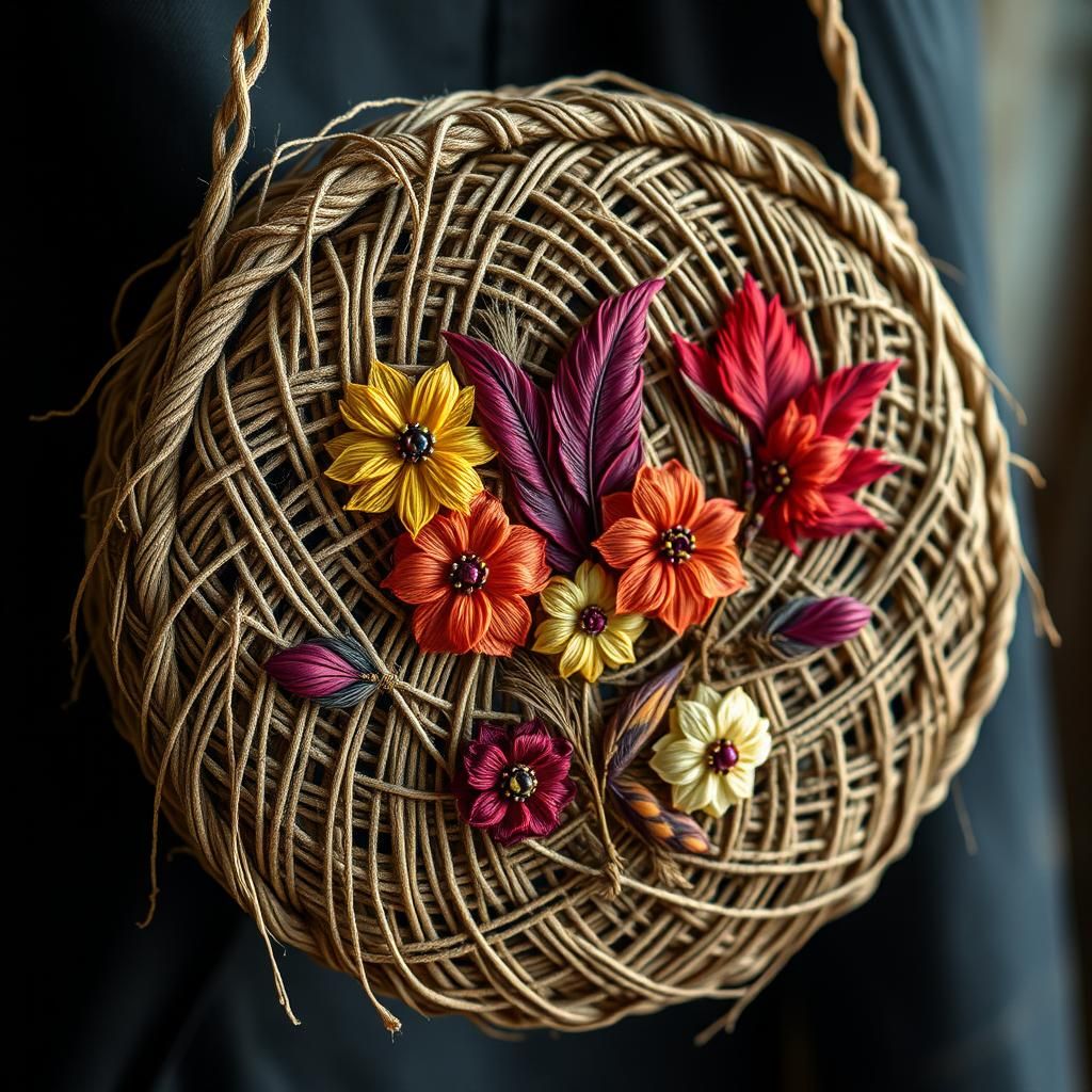Exquisite Embroidered Handbag with Feathery Threads