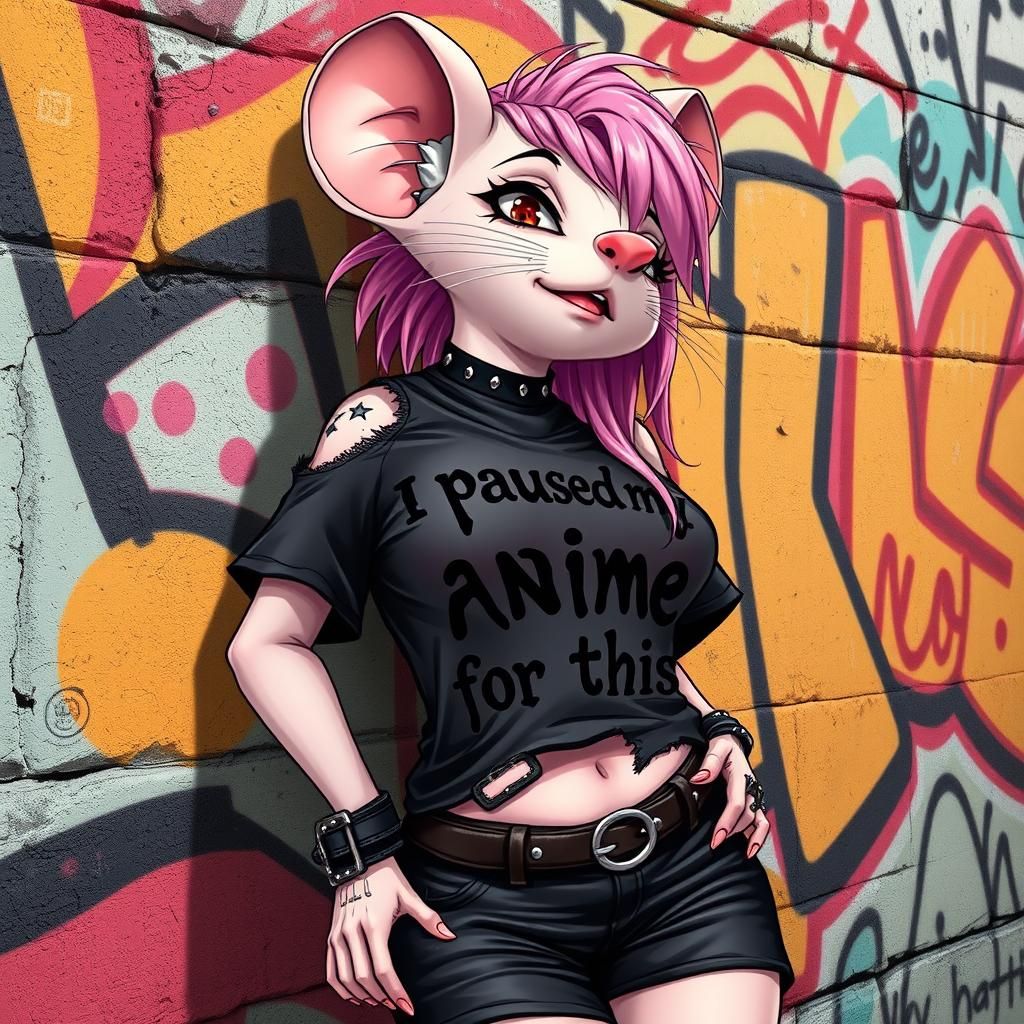 Anime Punk Mouse Girl in Graffiti Alley