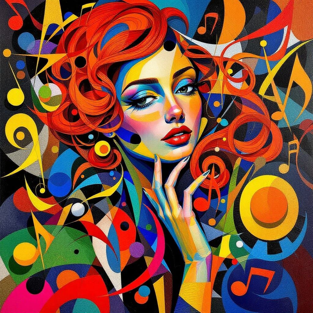 Cubist Woman Made of Music in Picasso and Braque Style