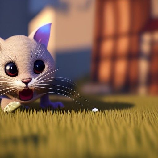 Giant Mouse Chases Tiny Cat: 3D Render