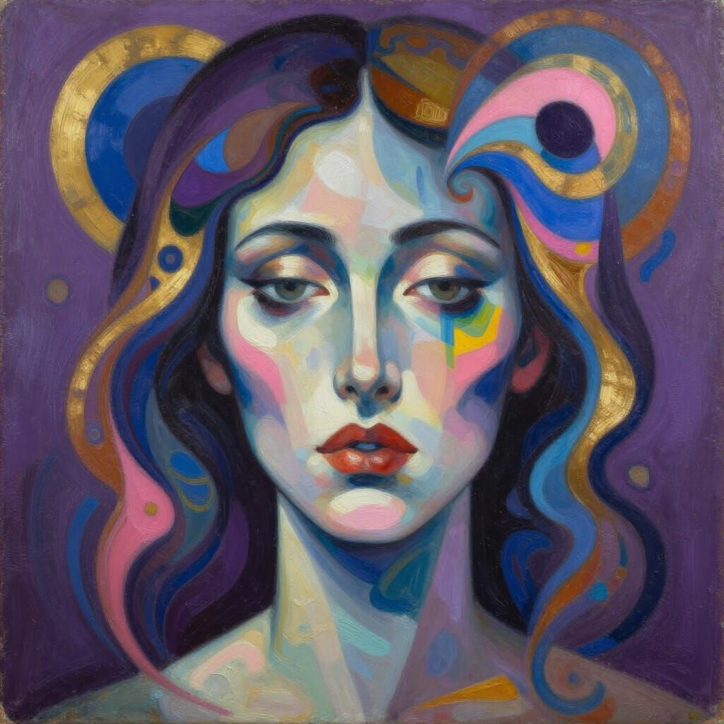 Surreal Abstract Portrait: Woman's Face with Flowing Shapes ...