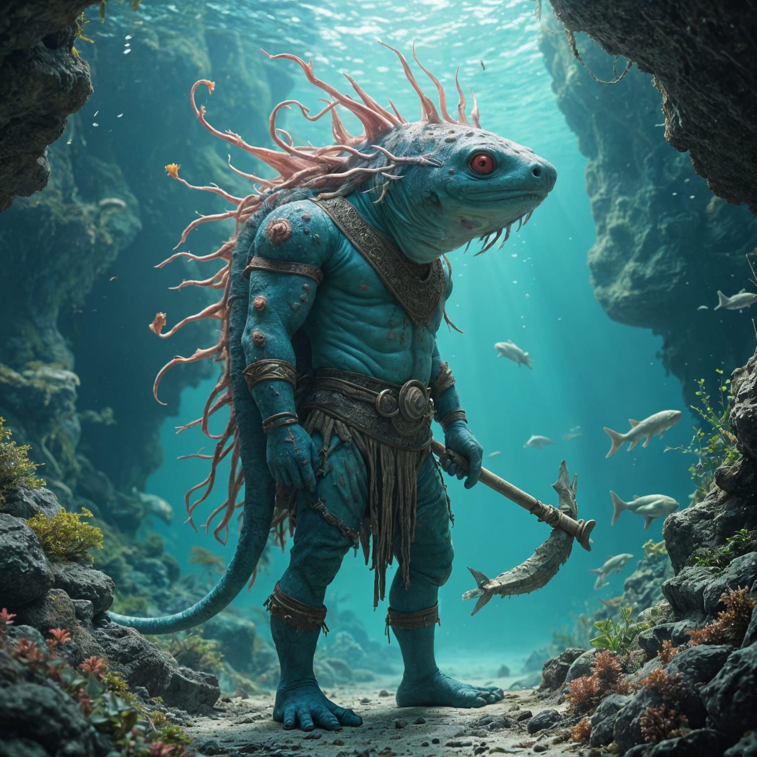Axolotl Hero in Underwater Ruins