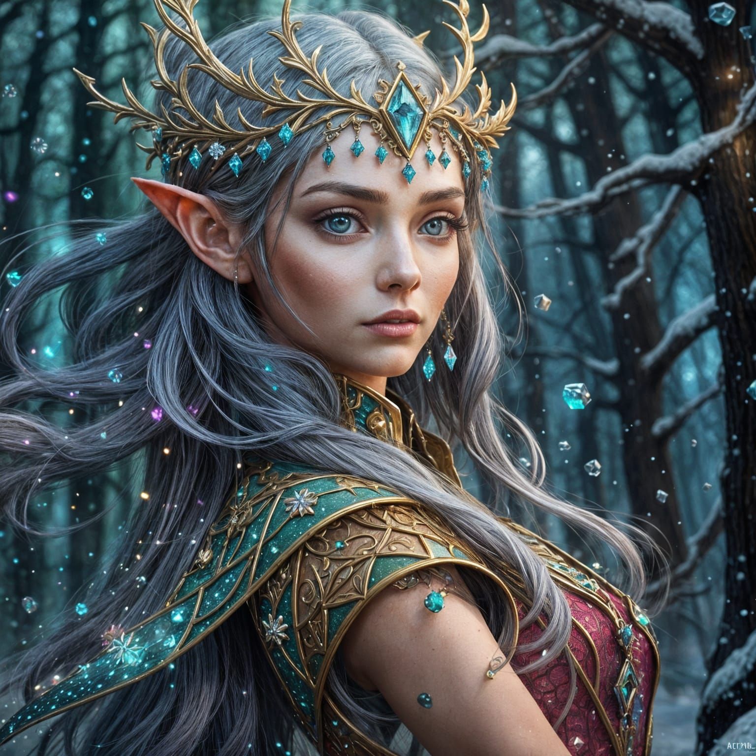 Elven Princess Portrait with Crystalline Details
