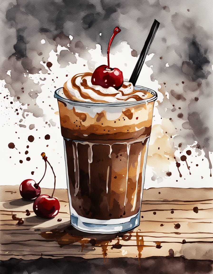Vibrant Iced Mocha in Whimsical Watercolor Style