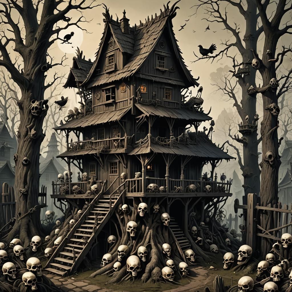 Baba Yaga's House: A Dark Fantasy Illustration