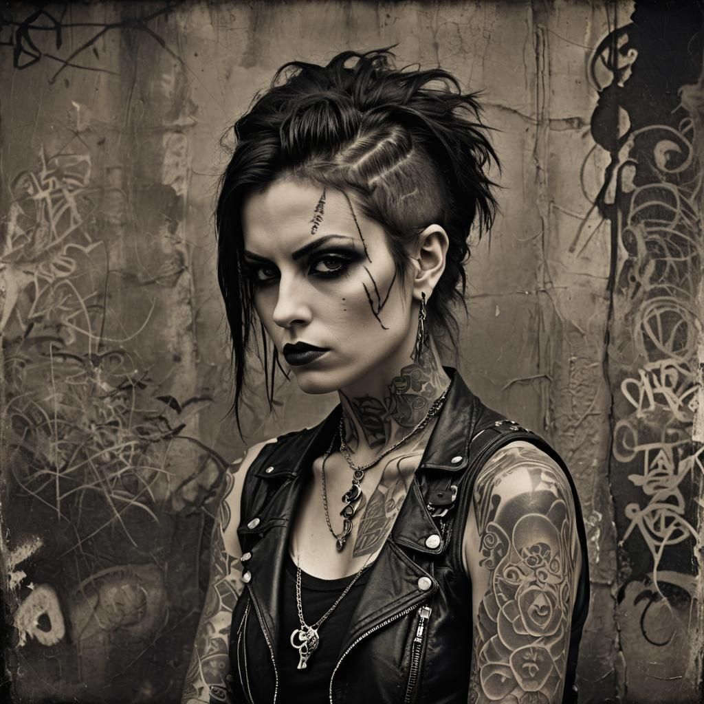 Dystopian Goth Rocker Portrait in Chiaroscuro Style
