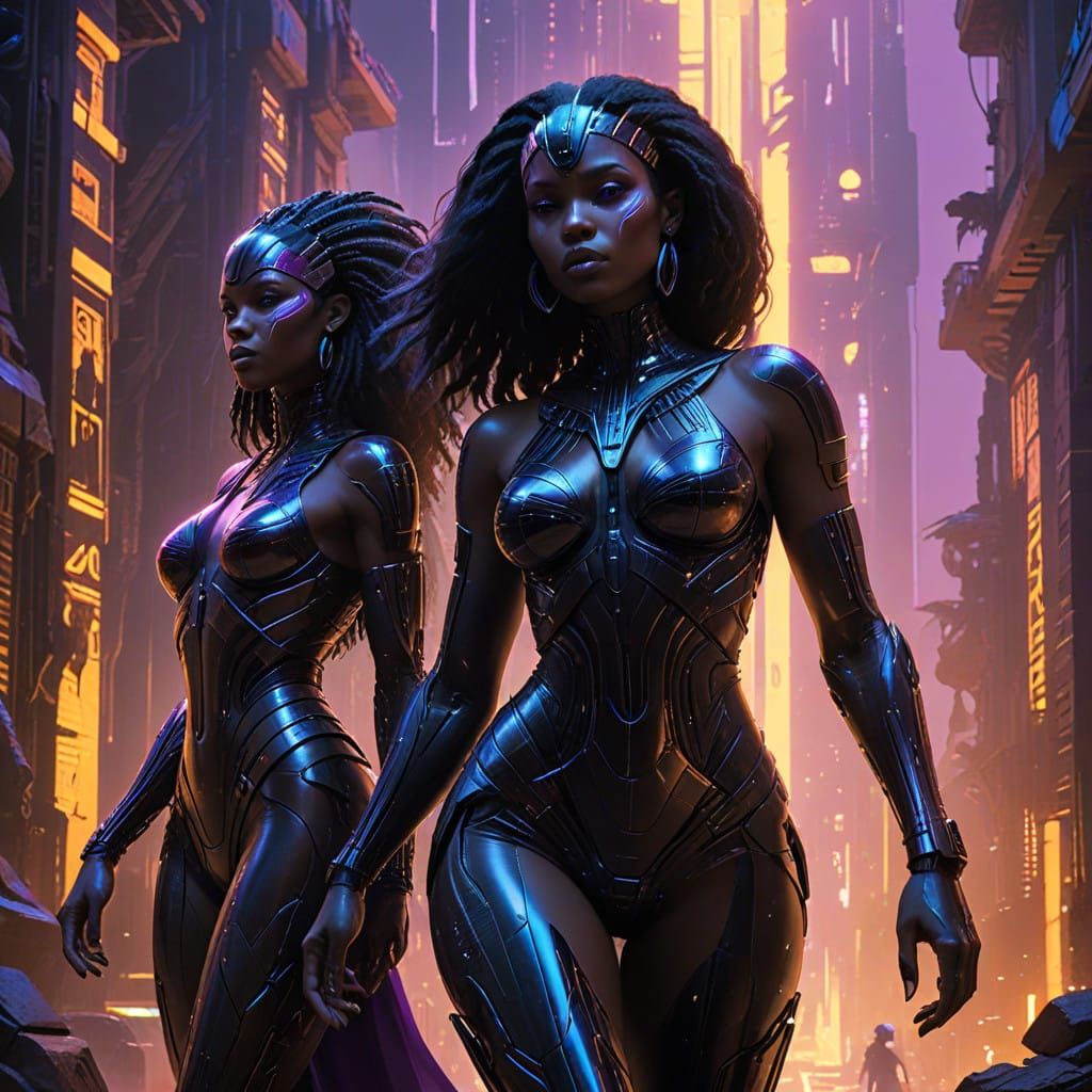 Cyberpunk Goddesses Unleash Futuristic Dance in Ancient Egyp...