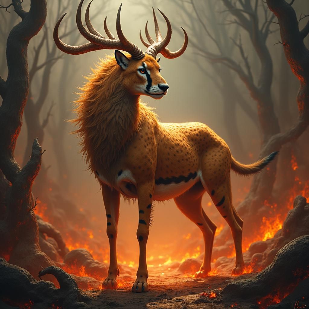 Majestic Cheetah-Gazelle Hybrid in a Gothic Hellscape