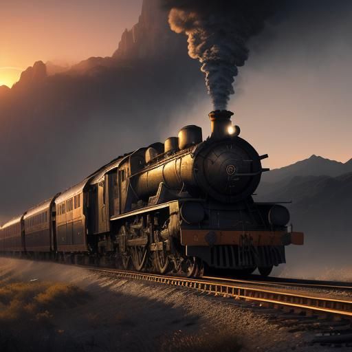 Departing Train: Cinematic Sunset on Misty Platform