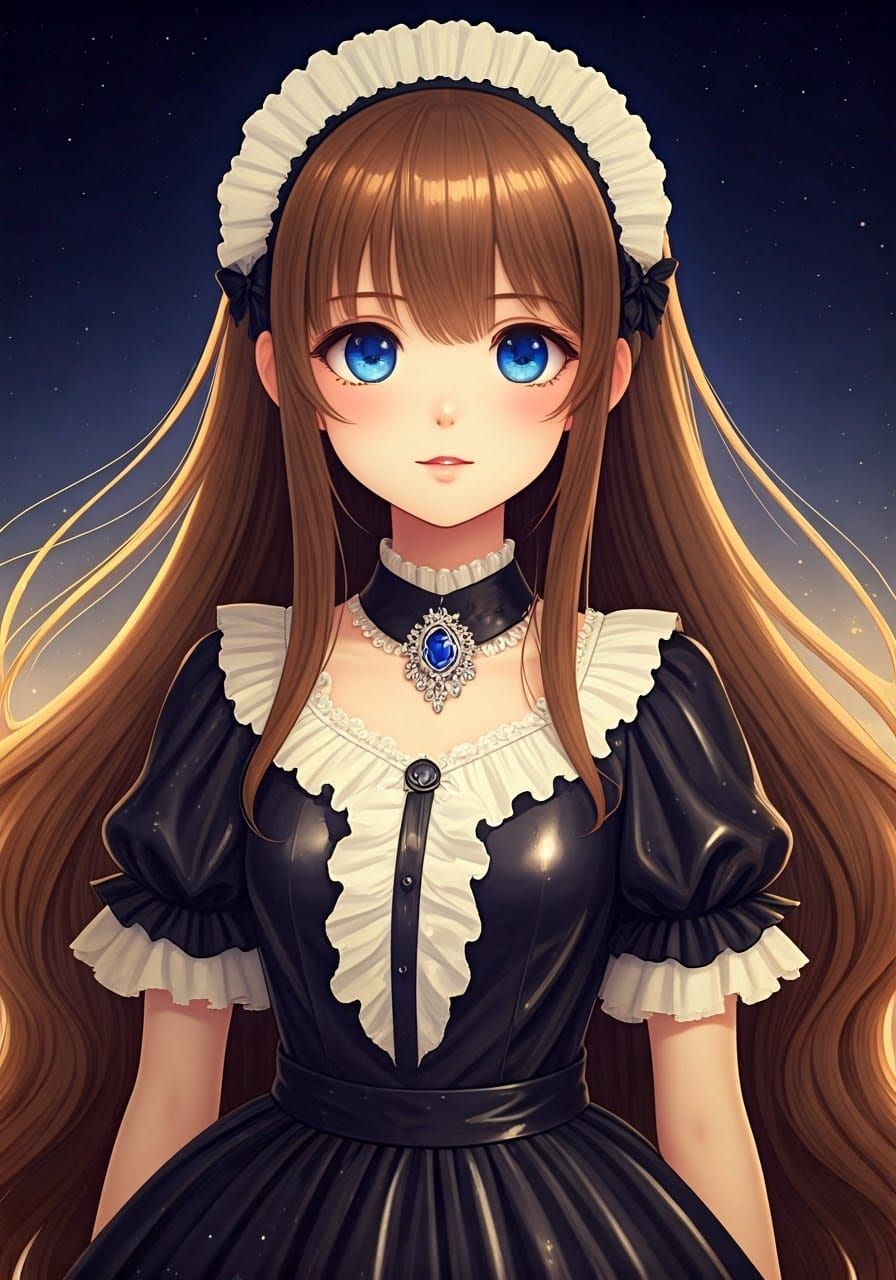 Girl in Enchanted Black Gown with Sparkling Sapphire Necklac...