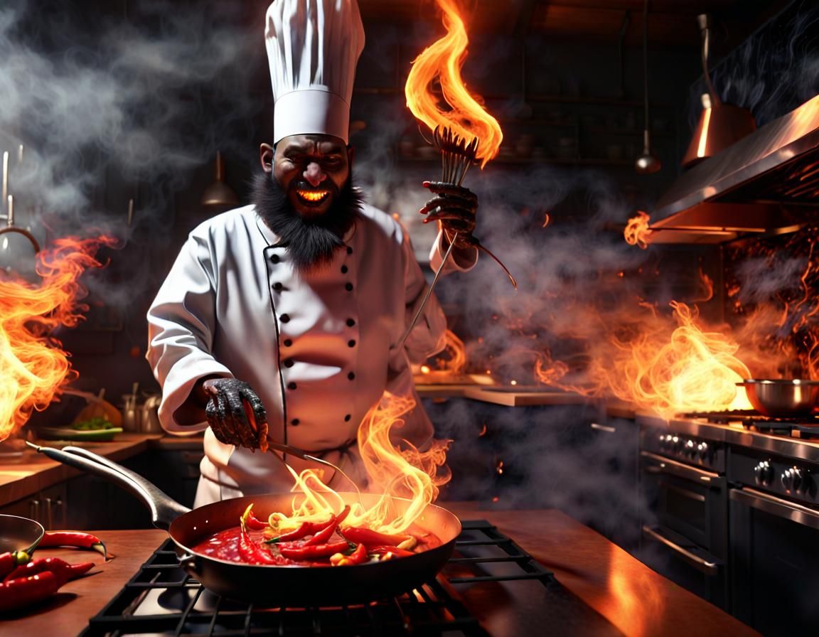 Flaming Demonic Chef in Hellish Kitchen
