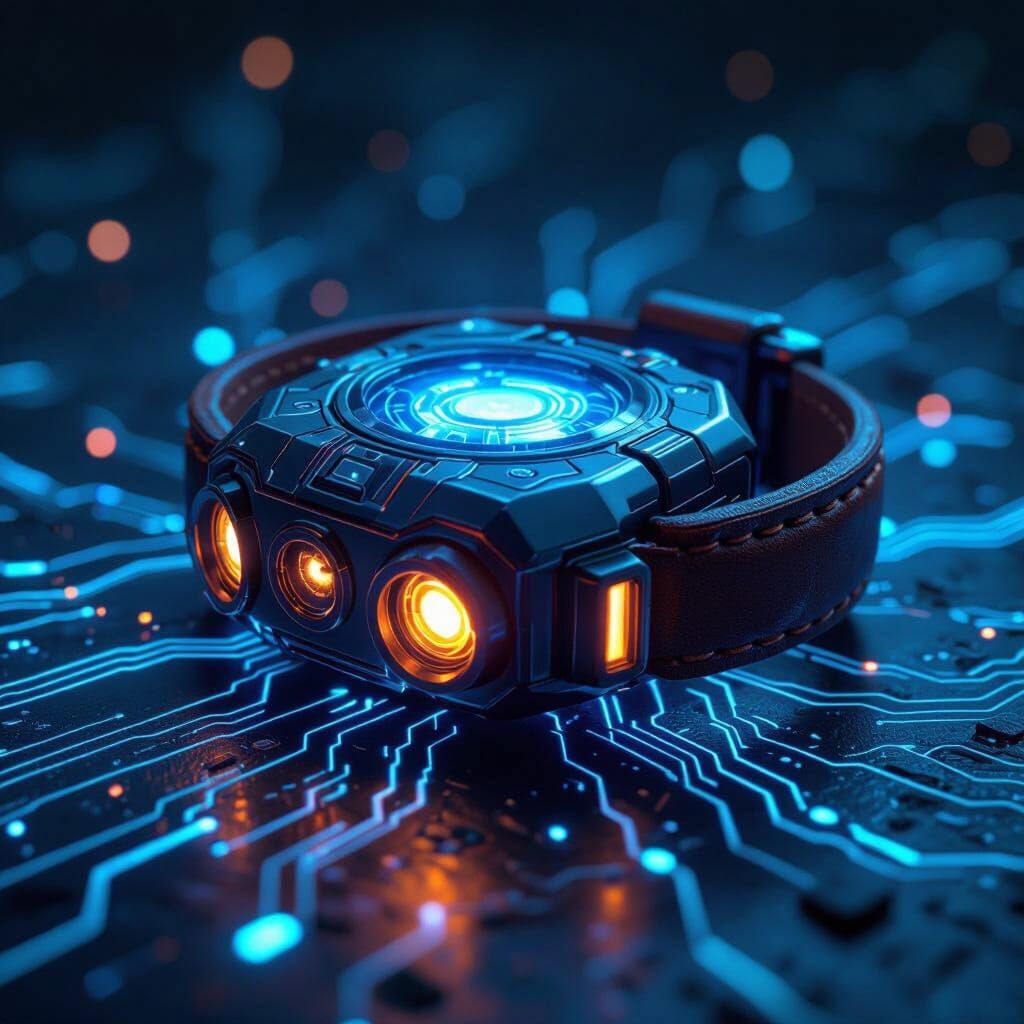 Omnitrix with Blue Circuitry Lights in Futuristic Sci-Fi Sty...