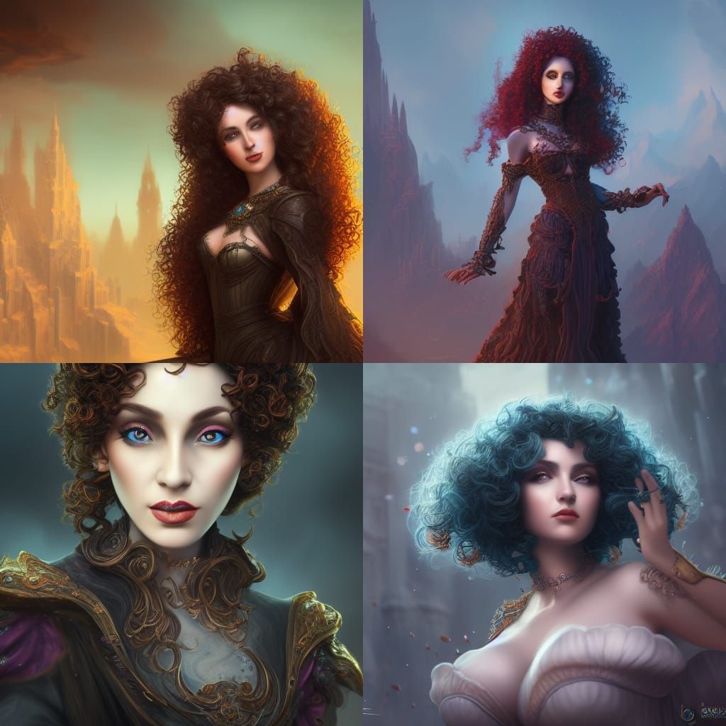 Lady Dimitrescu with Curly Hair: Detailed Matte Painting