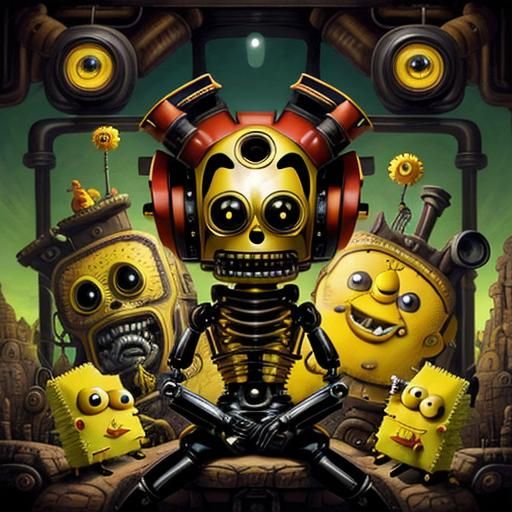 Robot on Hill: Pop Surrealism Steampunk Art