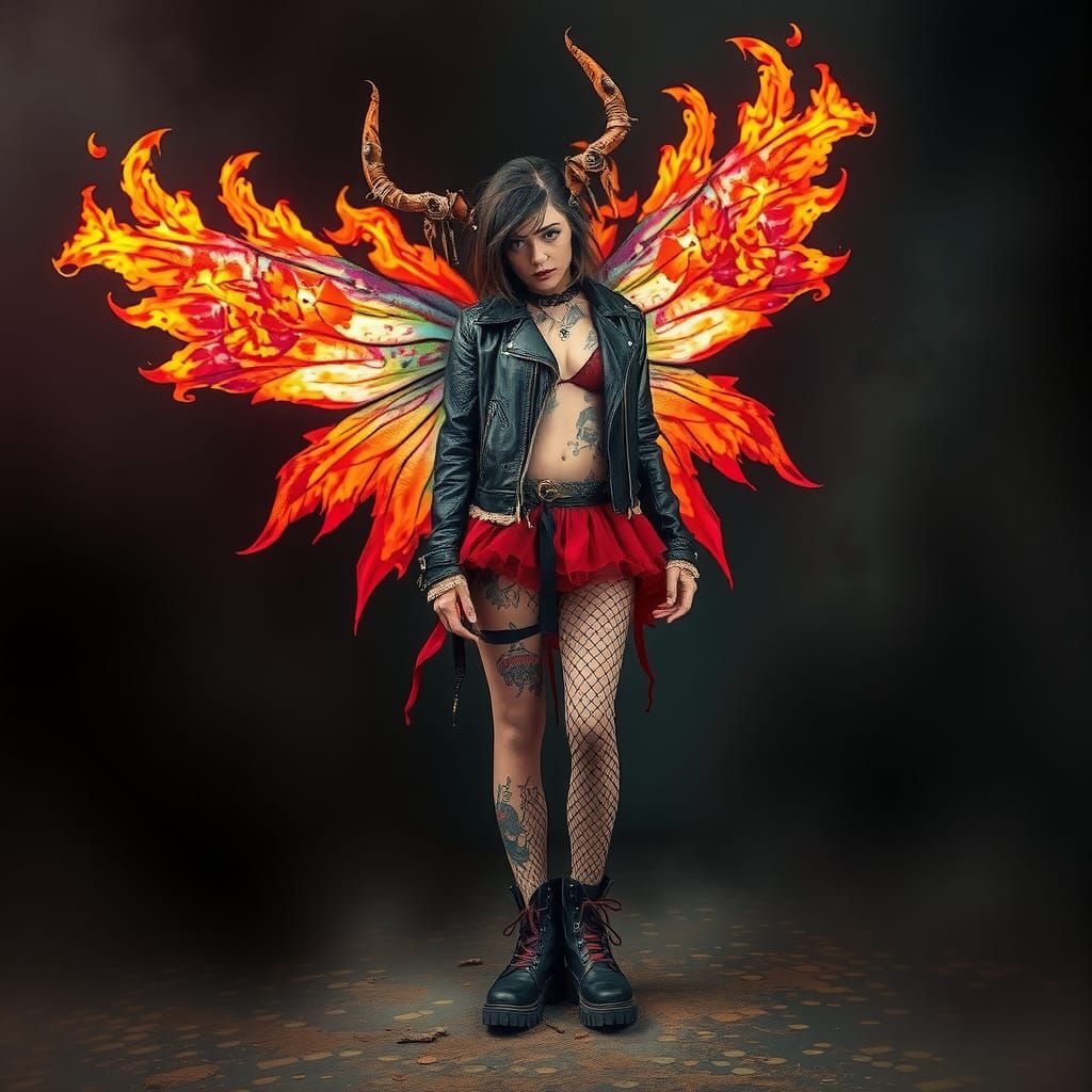Punk Rock Fairy with Fiery Wings, Expressive Art