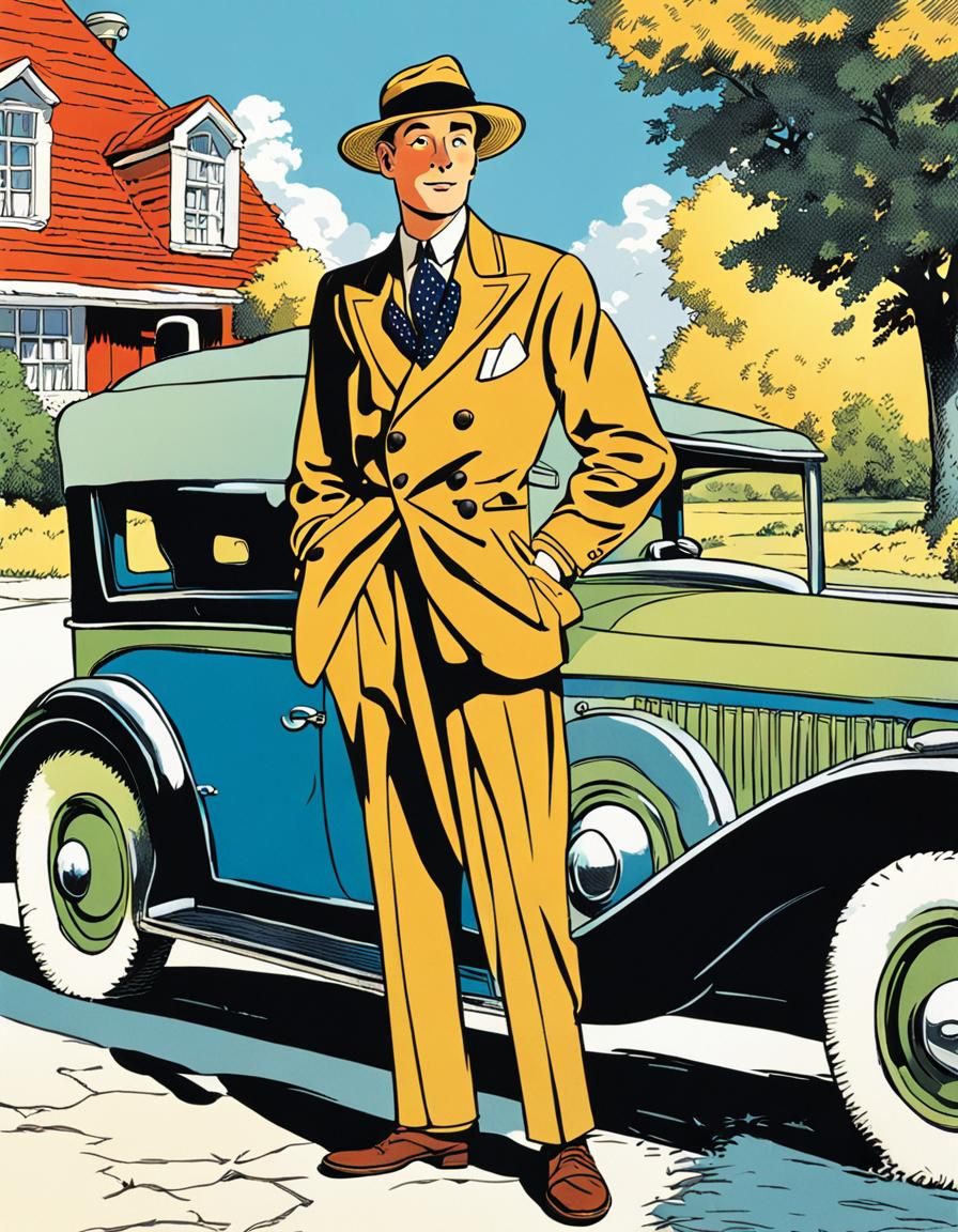 Elegant 1930s Man in Comic Art Style