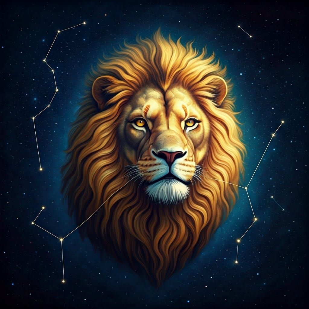 Regal Zodiac Leo Constellation Shines in Celestial Golds