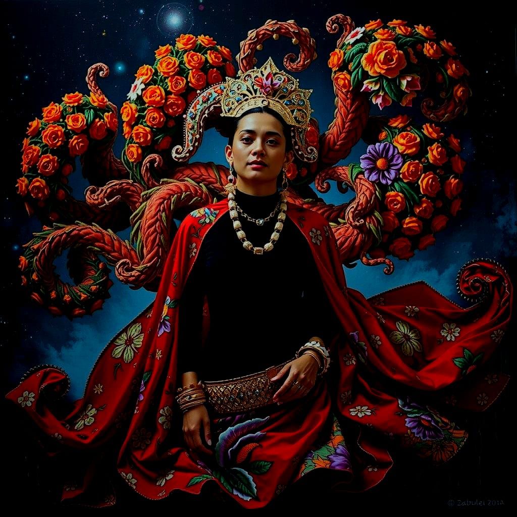 Psychedelic Garden Dreamscape with Cosmic Mystery