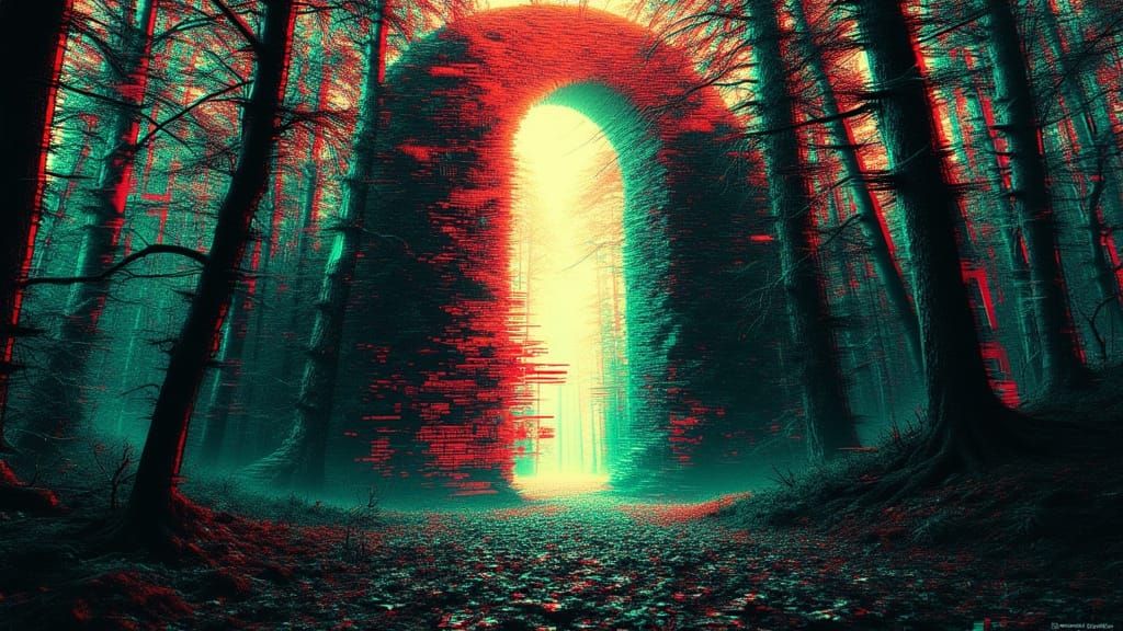 Glitched Portal Opens in Distorted Botanical Woods