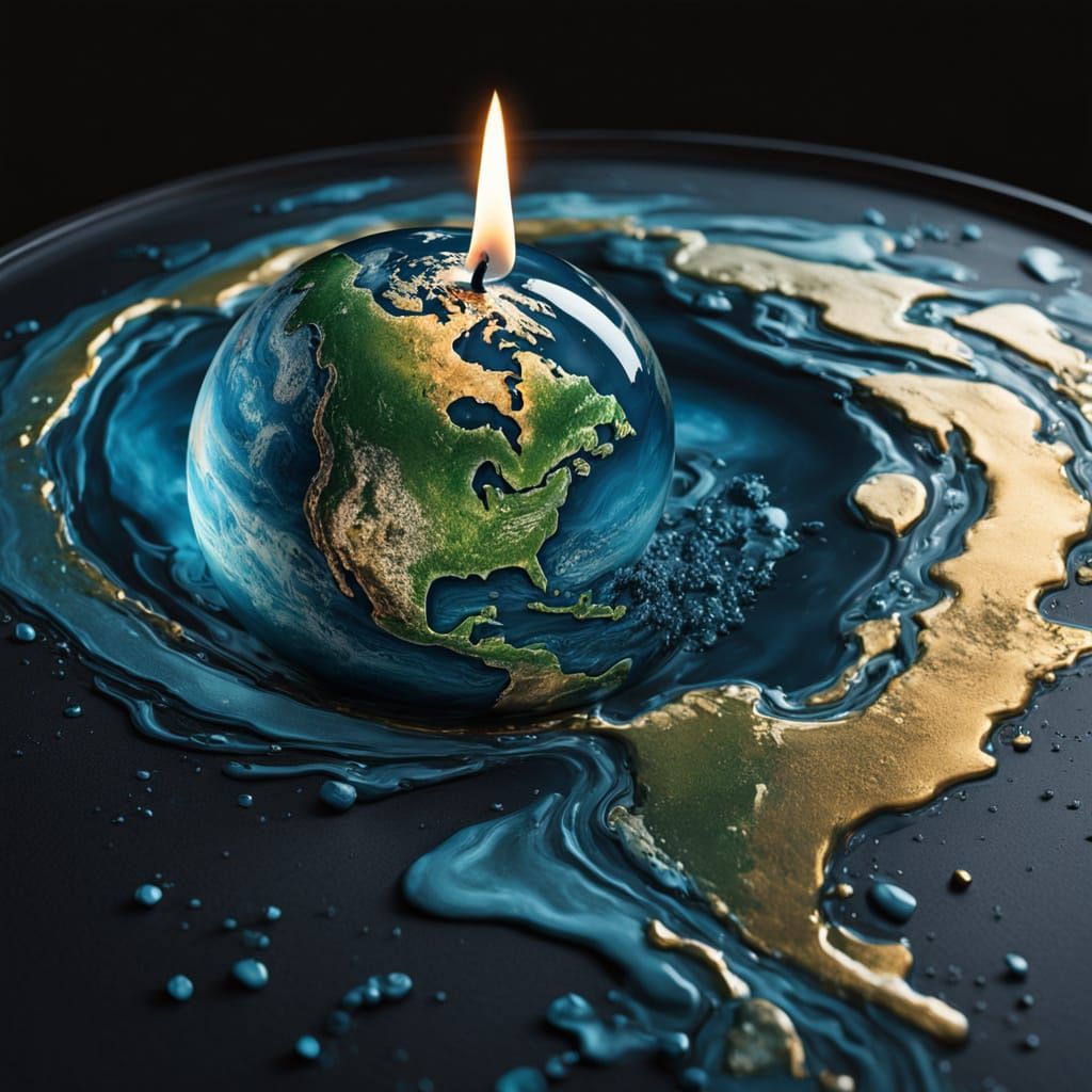 Stunning Oil Painting of Earth Candle with Intricate Wax Pat...