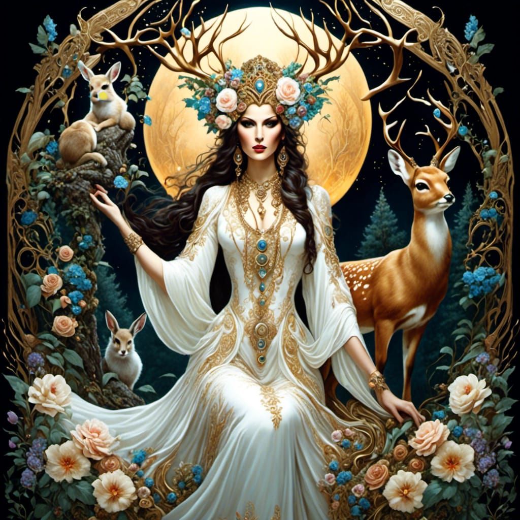 Enchanted Forest Goddess Surrounded by Animals