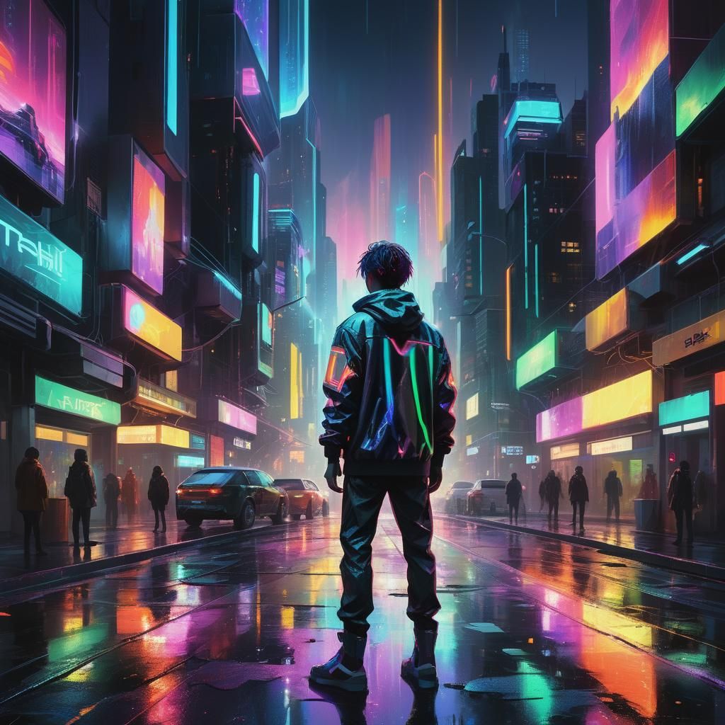 Futuristic Portrait in Vibrant Oil Painting