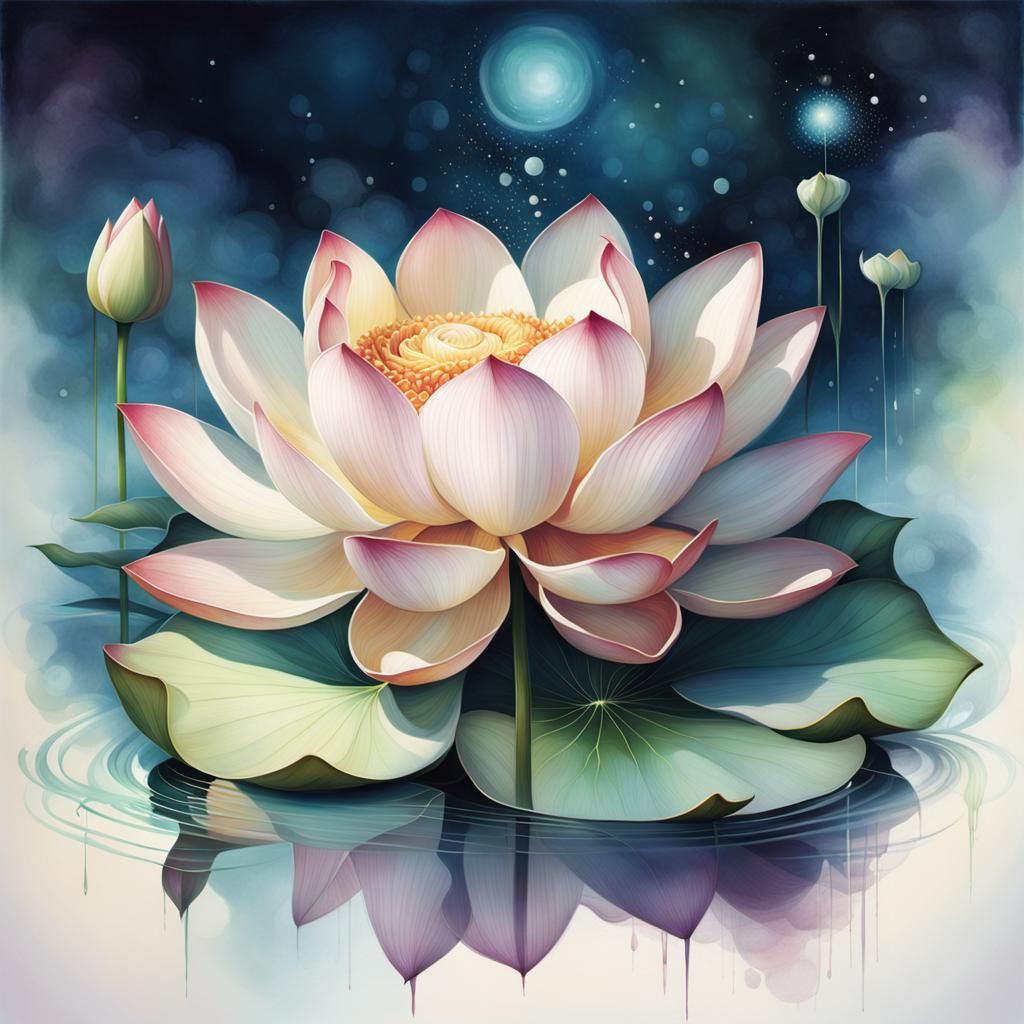 Magical Lotus in Evening Light, Painterly Style