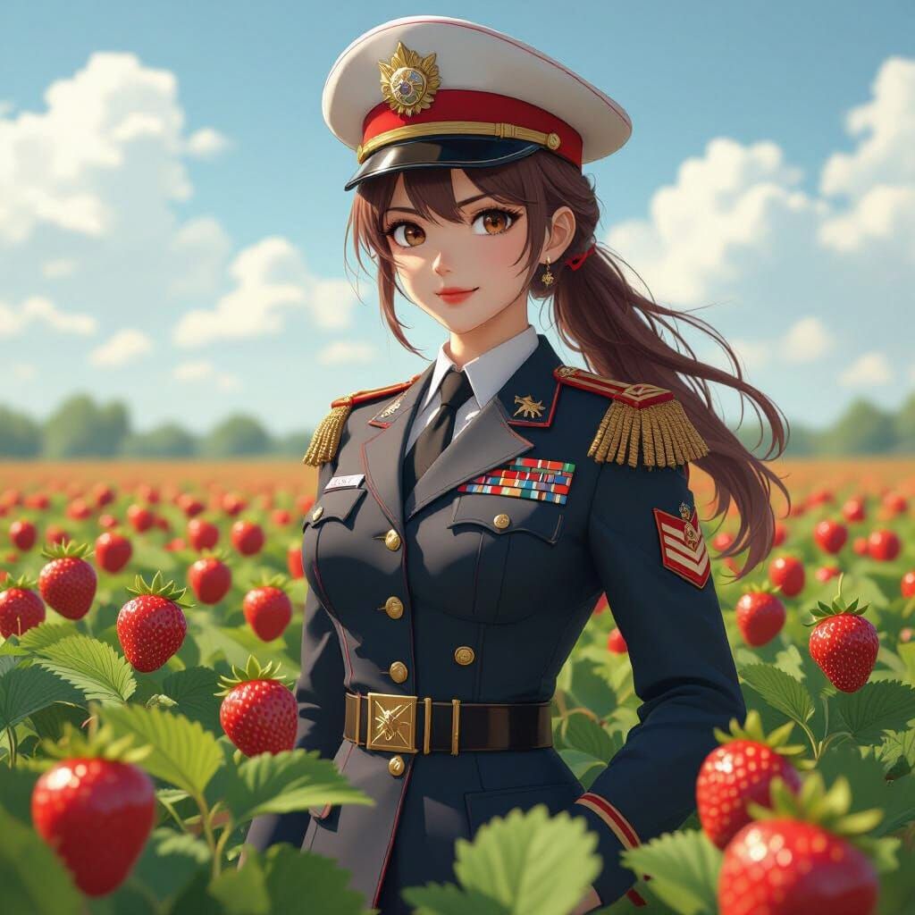 Strawberry Military Officer in Anime Style