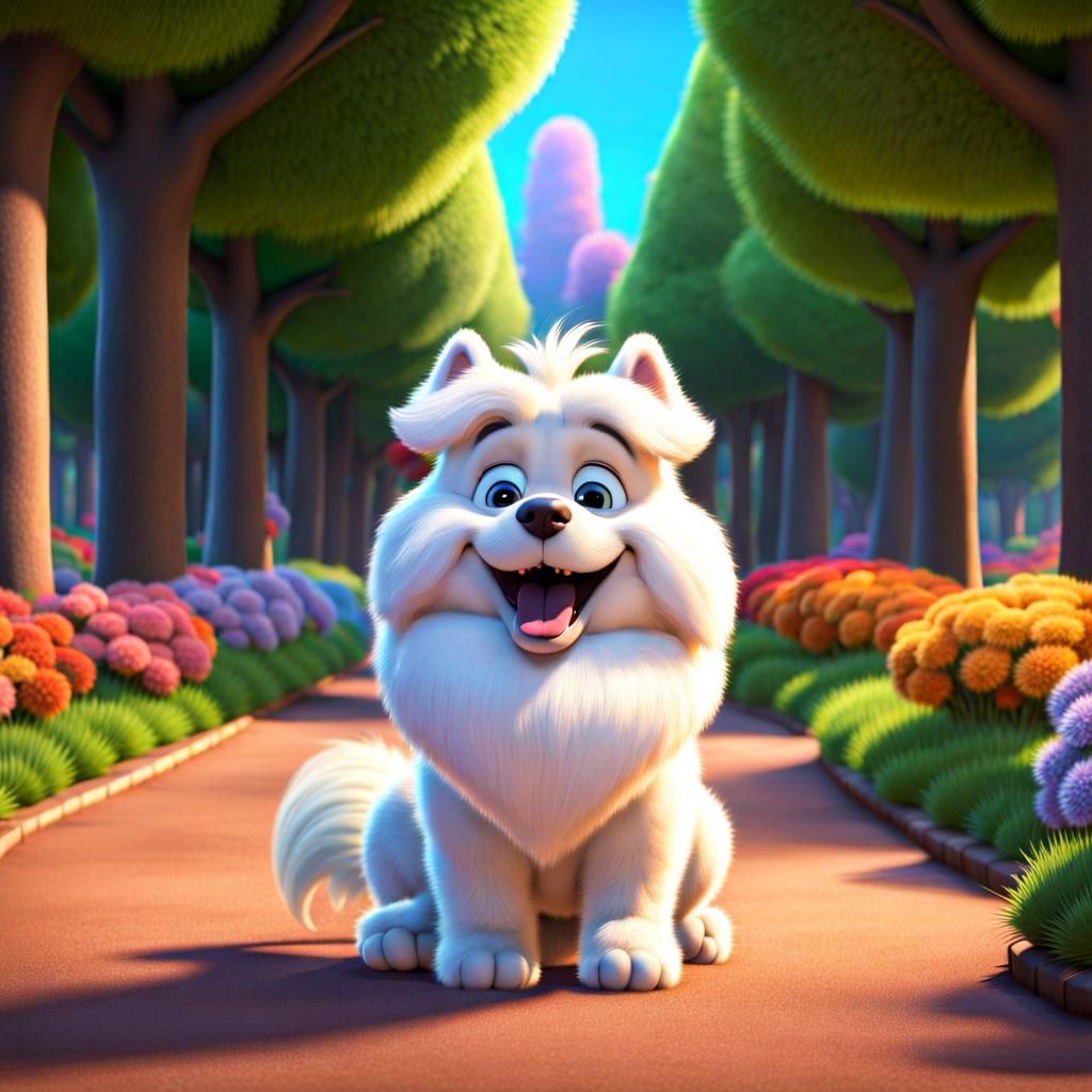 Fluffy Dog Tells Pun: Pixar-Style 3D Character