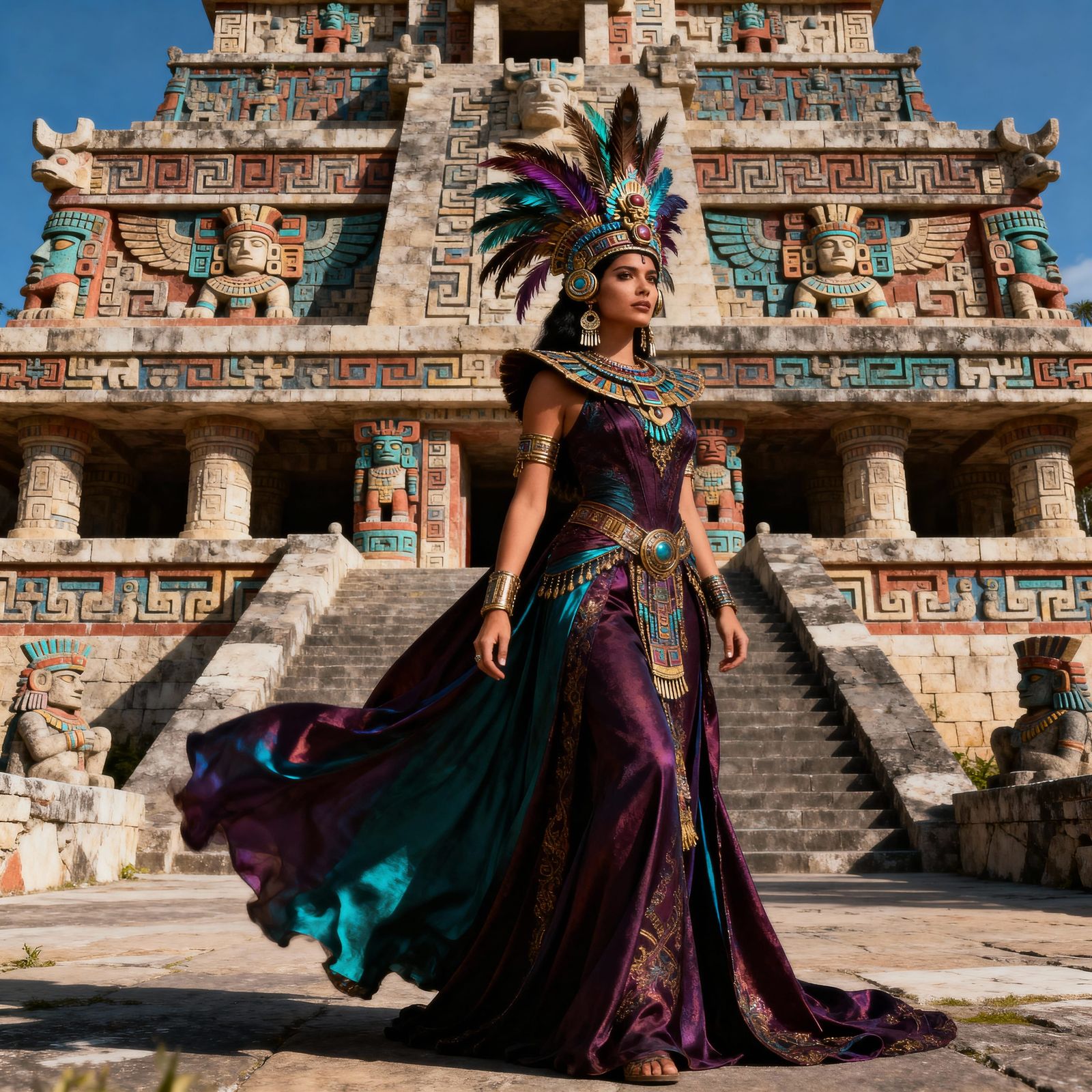 Aztec Princess Before Temple, Magazine Photography Style
